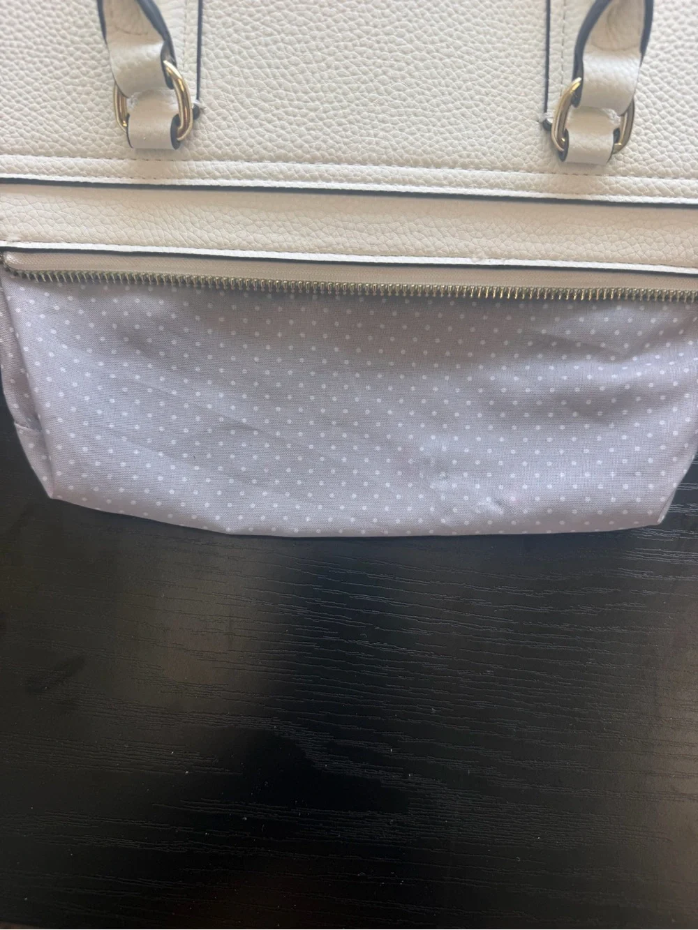 Nanette Lepore Cream Leather Double Zip Satchel with Gold Hardware